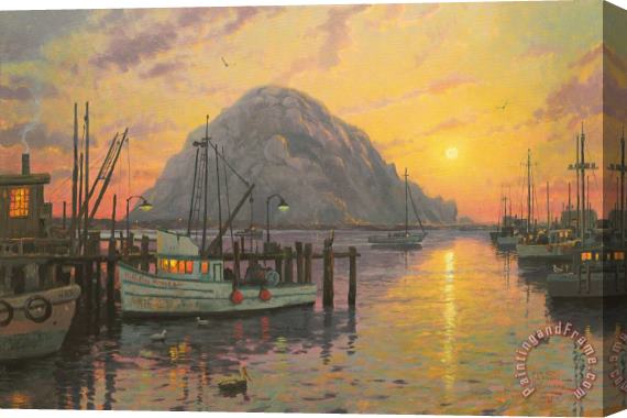 Thomas Kinkade Morro Bay at Sunset Stretched Canvas Painting / Canvas Art