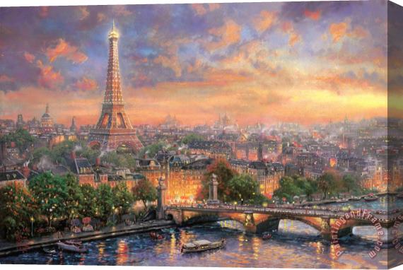 Thomas Kinkade Paris, City of Love Stretched Canvas Painting / Canvas Art