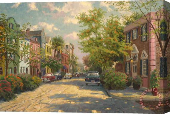 Thomas Kinkade Rainbow Row, Charleston Stretched Canvas Painting / Canvas Art