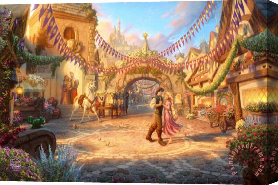 Thomas Kinkade Rapunzel Dancing in The Sunlit Courtyard Stretched Canvas Painting / Canvas Art