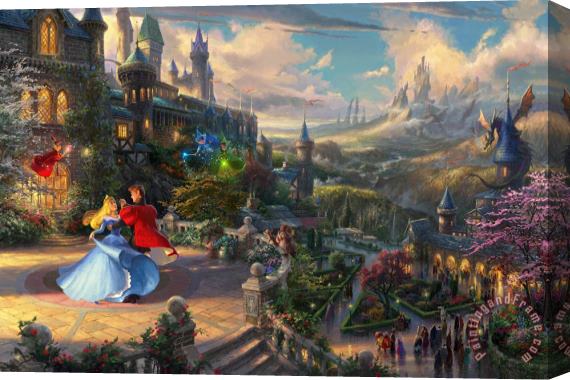 Thomas Kinkade Sleeping Beauty Dancing in The Enchanted Light Stretched Canvas Painting / Canvas Art
