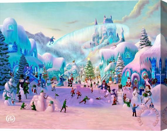 Thomas Kinkade Snowman Sanctuary Stretched Canvas Painting / Canvas Art