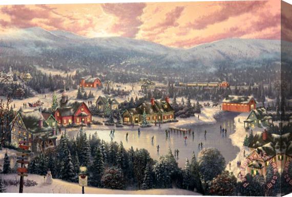 Thomas Kinkade Sunset on Snowflake Lake Stretched Canvas Painting / Canvas Art