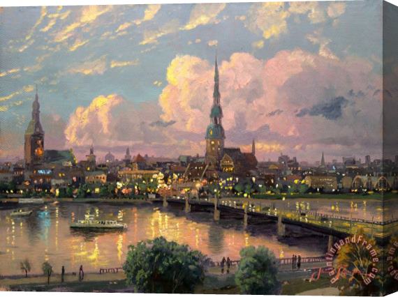 Thomas Kinkade Sunset Over Riga, Latvia Stretched Canvas Print / Canvas Art