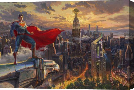 Thomas Kinkade Superman - Protector of Metropolis Stretched Canvas Print / Canvas Art