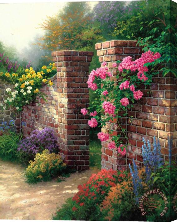 Thomas Kinkade The Rose Garden Stretched Canvas Print / Canvas Art