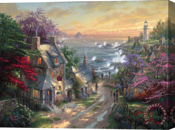 Thomas Kinkade The Village Lighthouse Stretched Canvas Painting / Canvas Art