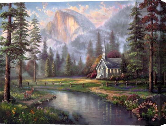 Thomas Kinkade Valley Chapel Stretched Canvas Painting / Canvas Art