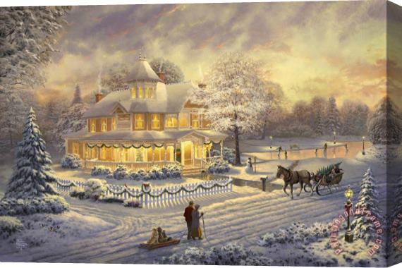 Thomas Kinkade Victorian Christmas Sunset Stretched Canvas Painting / Canvas Art