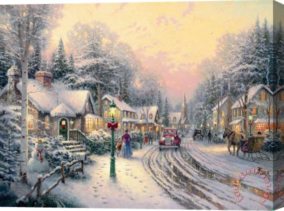 Thomas Kinkade Village Christmas Stretched Canvas Print / Canvas Art
