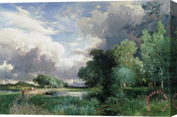 Thomas Moran Landscape with a bridge Stretched Canvas Painting / Canvas Art