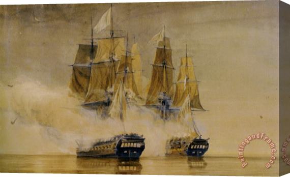 Thomas Whitcombe Action Between Hms Amethyst And The French Frigate Thetis Stretched Canvas Print / Canvas Art