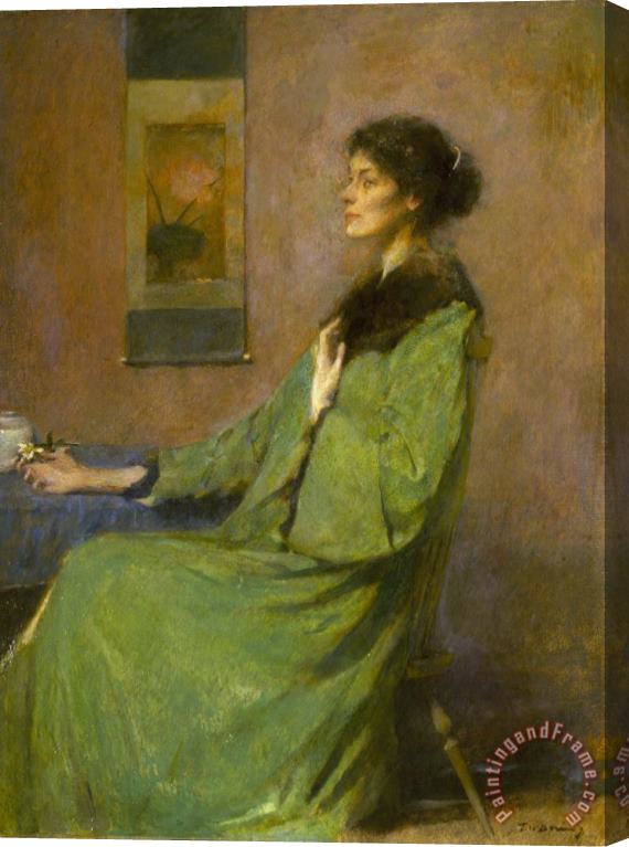 Thomas Wilmer Dewing Portrait of a Lady Holding a Rose Stretched Canvas Painting / Canvas Art