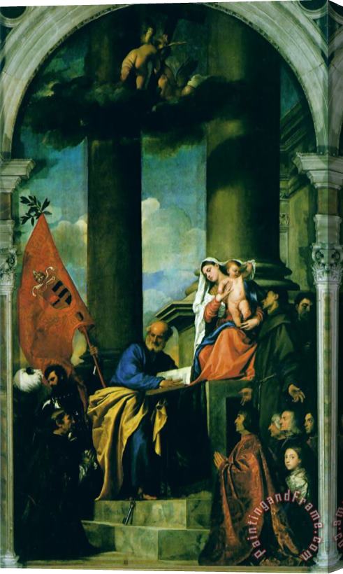 Titian Madonna with Saints And Members of The Pesaro Family Stretched Canvas Painting / Canvas Art