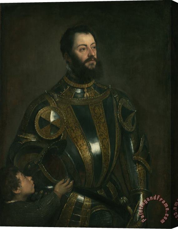 Titian Portrait Of Alfonso D Avalos Marquis Of Vasto In Armor With A Page Stretched Canvas Painting / Canvas Art