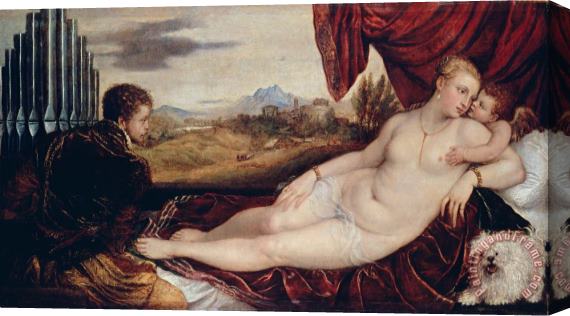 Titian Venus with The Organ Player Stretched Canvas Painting / Canvas Art