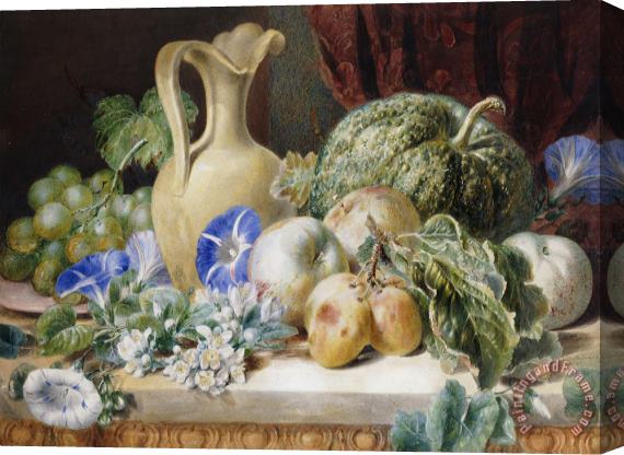 Valentine Bartholomew A Still Life With A Jug Apples Plums Grapes And Flowers Stretched Canvas Print / Canvas Art