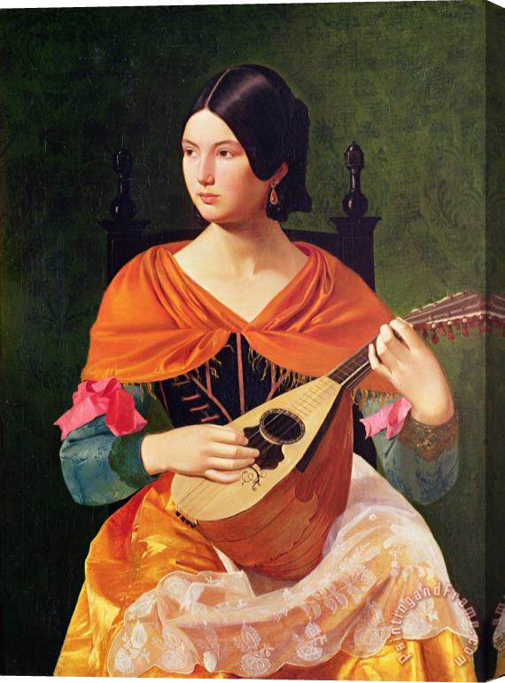 Vekoslav Karas Young Woman with a Mandolin Stretched Canvas Painting / Canvas Art