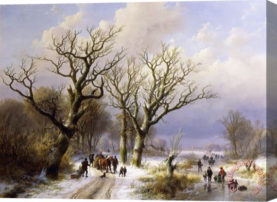 Verboeckhoven and Klombeck A Wooded Winter Landscape With Figures Stretched Canvas Print / Canvas Art
