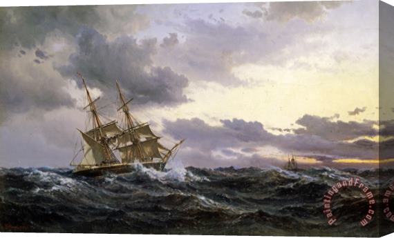 Vilhelm Melbye Sailing Vessels in a Stormy Sea Stretched Canvas Print / Canvas Art