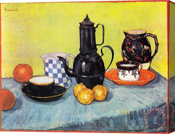 Vincent van Gogh Still Life with Coffee Pot, Dishes And Fruit Stretched Canvas Print / Canvas Art