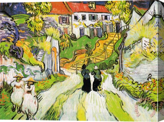 Vincent van Gogh Village Street And Stairs in Auvers with Figures Stretched Canvas Print / Canvas Art