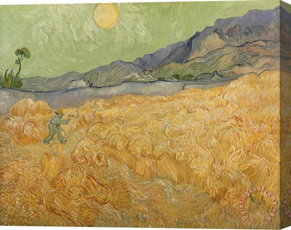 Vincent van Gogh Wheatfield with Reaper Stretched Canvas Painting / Canvas Art