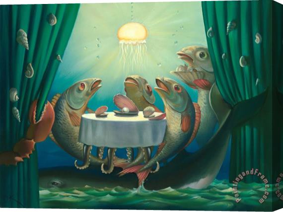 Vladimir Kush Seafood Restaurant Stretched Canvas Print / Canvas Art