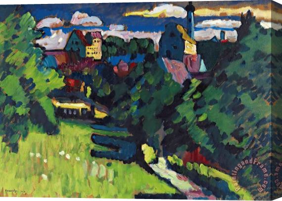 Wassily Kandinsky Murnau Ansicht Mit Burg, Kirche Und Eisenbahn, 1909 Stretched Canvas Print / Canvas Art
