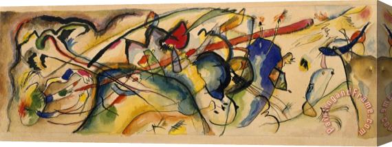 Wassily Kandinsky Watercolor After 'painting with White Border (moscow)' Stretched Canvas Painting / Canvas Art