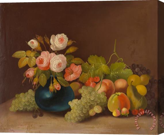 W.b. Gould Cabbage Roses And Fruit Stretched Canvas Print / Canvas Art
