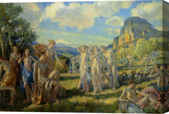 Wilfred Gabriel De Glehn The Poet Accompanied by Some of The Muses Finds Inspiration in Nature Stretched Canvas Painting / Canvas Art
