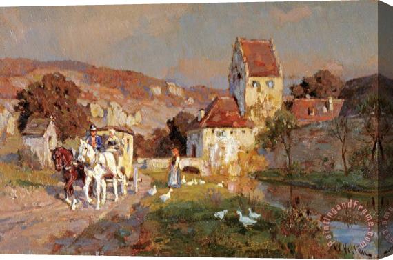 Wilhelm Velten A Horse And Carriage by a River Stretched Canvas Print / Canvas Art