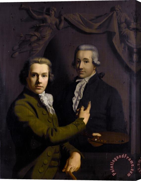 Willem Bartel van der Kooi Self Portrait Pointing to The Portrait of His Deceased Colleague Dirk Jacobs Ploegsma Stretched Canvas Painting / Canvas Art
