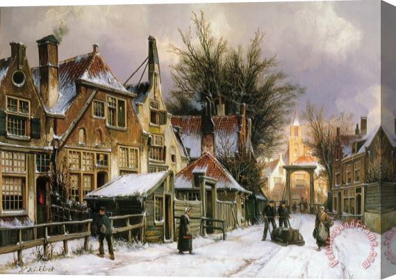 Willem Koekkoek A Townview with Figures on a Snow Covered Street Stretched Canvas Print / Canvas Art