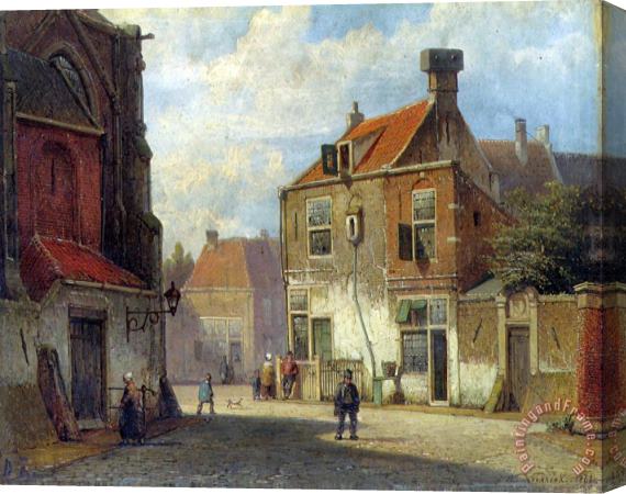Willem Koekkoek Figures in a Dutch Street Stretched Canvas Painting / Canvas Art