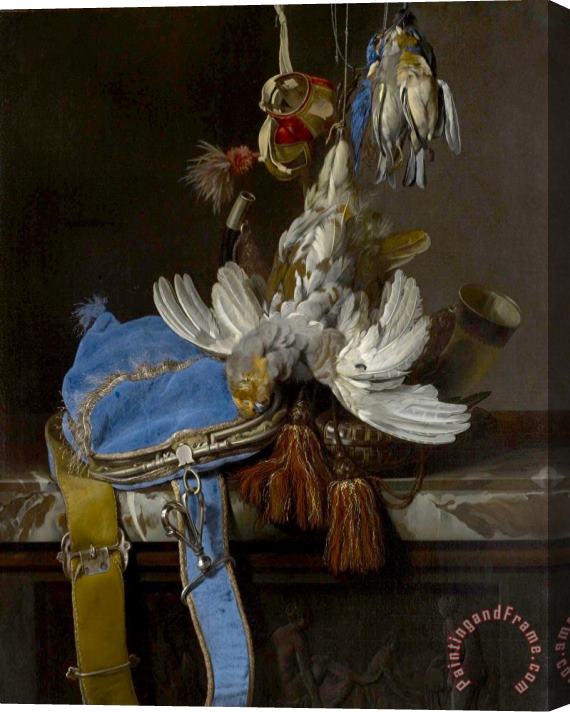 Willem Van Aelst Hunt Still Life with a Velvet Bag on a Marble Ledge Stretched Canvas Print / Canvas Art