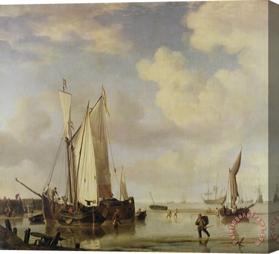 Willem van de Velde Dutch Vessels Inshore and Men Bathing Stretched Canvas Painting / Canvas Art