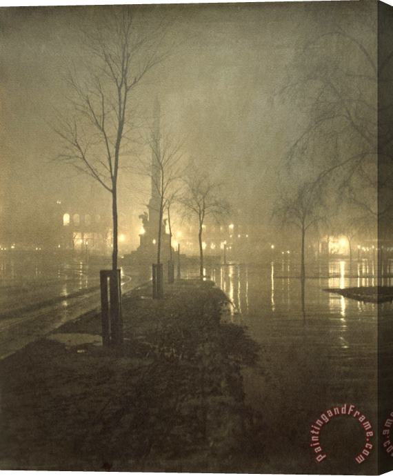 William A. Fraser A Wet Night, Columbus Circle Stretched Canvas Painting / Canvas Art