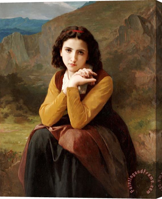William Adolphe Bouguereau Reflective Beauty. Mignon Pensive Stretched Canvas Print / Canvas Art