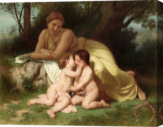 William Adolphe Bouguereau Young Woman Contemplating Two Embracing Children Stretched Canvas Print / Canvas Art