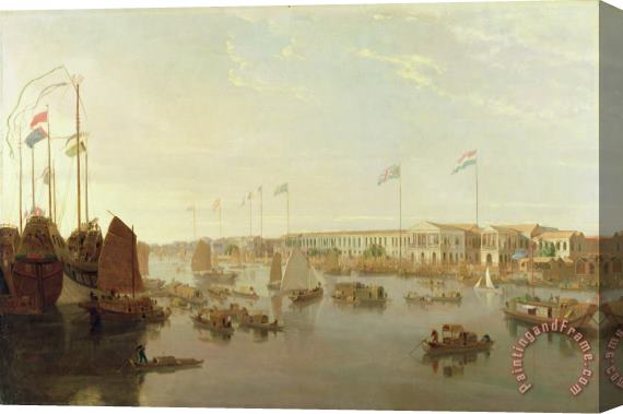 William Daniell The European Factories - Canton Stretched Canvas Painting / Canvas Art