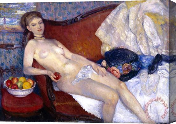 William Glackens Nude with Apple Stretched Canvas Painting / Canvas Art