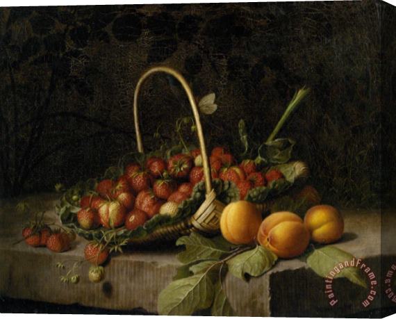 William Hammer A Basket of Strawberries And Peaches Stretched Canvas Painting / Canvas Art