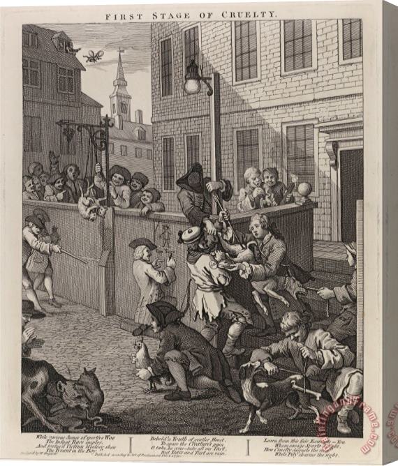 William Hogarth The First Stage of Cruelty Children Torturing Animals Stretched Canvas Painting / Canvas Art