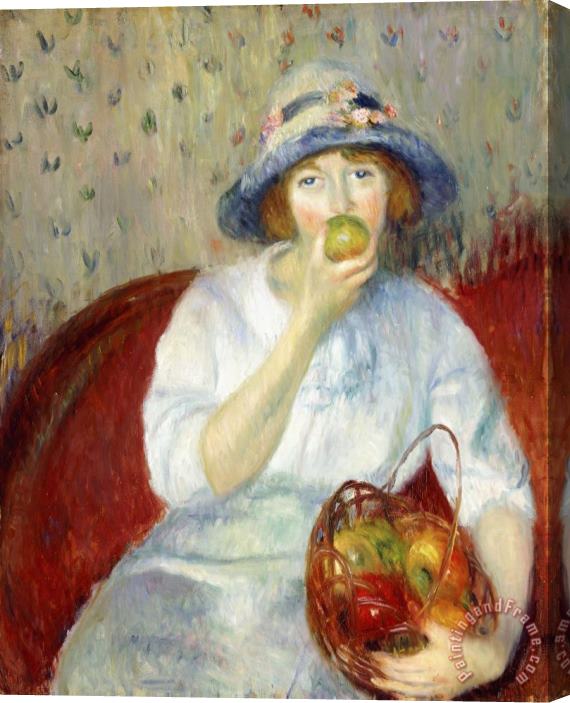 William James Glackens Girl with Green Apple Stretched Canvas Painting / Canvas Art