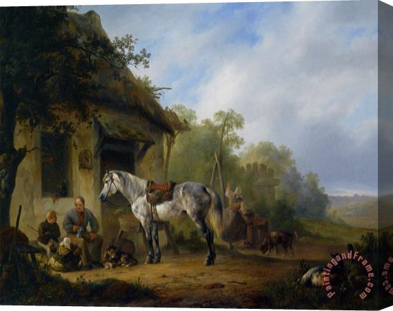 Wouter Verschuur Figures Near a Farmstead Stretched Canvas Painting / Canvas Art