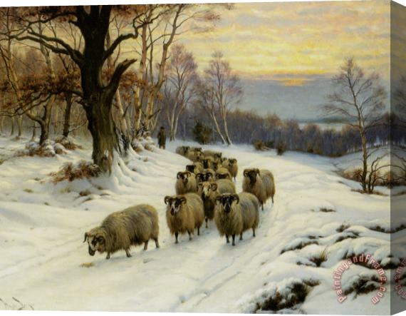 Wright Barker A Shepherd And His Flock on a Path in Winter Stretched Canvas Painting / Canvas Art