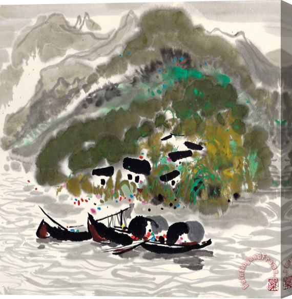 Wu Guanzhong A Family by The Gorge Stretched Canvas Print / Canvas Art