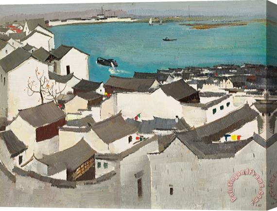 Wu Guanzhong A Lakeside Rural Town Stretched Canvas Painting / Canvas Art